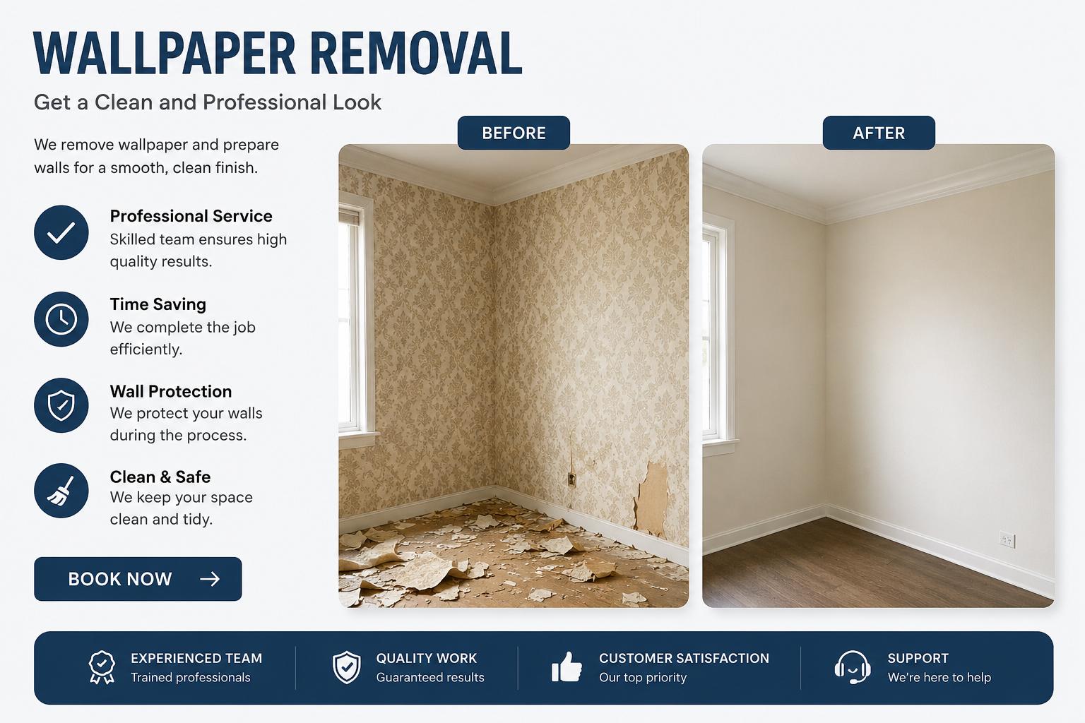 Painter prepping a wall for wallpaper removal